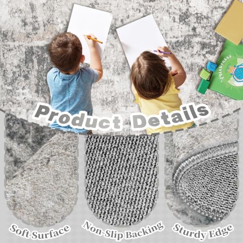 Aoyaomi 8x10 Grey Abstract Washable Area Rug for Living Room & Bedroom