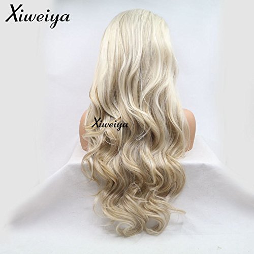 Wigs Piano Color Highlight Golden Hair Mixed White Blonde Synthetic Lace Front Wig - Gold Variation