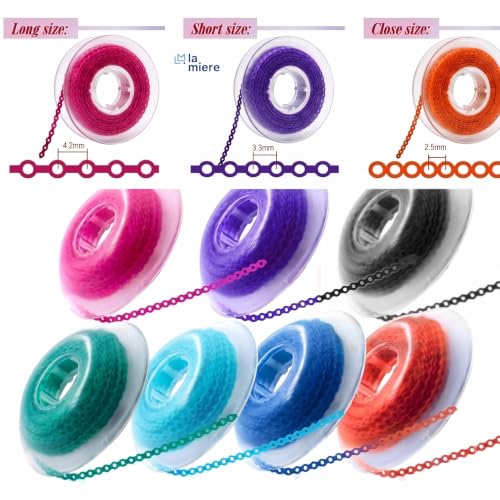 LA MIERE Orthodontic Power Chains 15'' Mix Colors, Closed 0.113’’, Durable Rubber Braces Loops