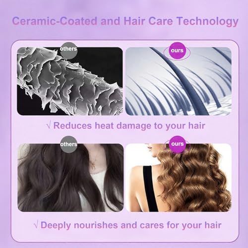 EYCOMTOM Purple Automatic Rotating Hair Curling Iron with Negative Ion Ceramic Technology