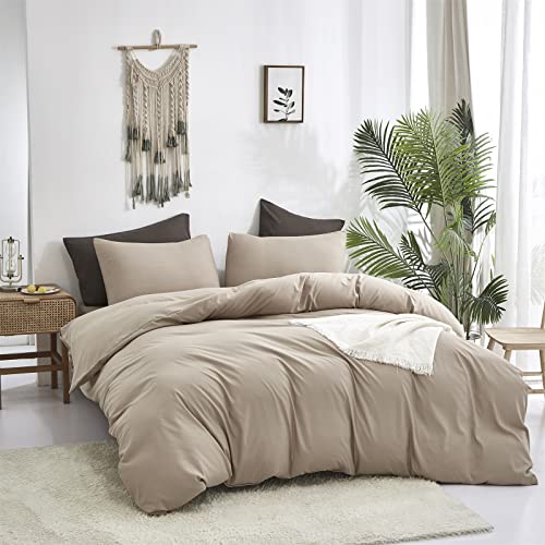 Queen Cream Coffee Comforter Set Khaki Bedding 3 Piece Modern Soft Breathable