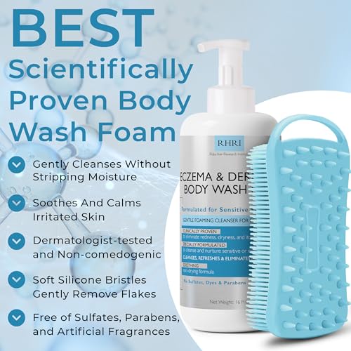 Eczema Body Wash Foam Sensitive Skin - Gentle Foaming Cleanser with Exfoliating Brush