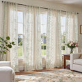 Jinchan Sage Floral Linen Curtains 50"W x 84"L, Pack of 4, Back Tab, Vintage Style