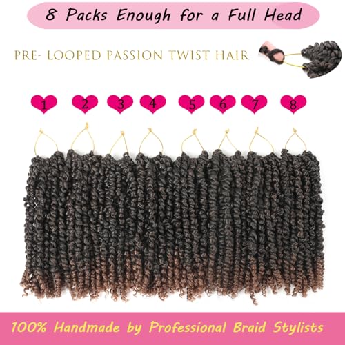 Zoewan 10 Inch Passion Twist Crochet Hair Pre-Twisted Ombre Brown Pack of 8