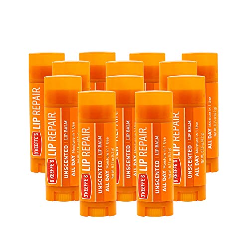 O'Keeffe's Unscented Lip Repair Lip Balm for Dry, Cracked Lips, Stick, (Pack of 12)