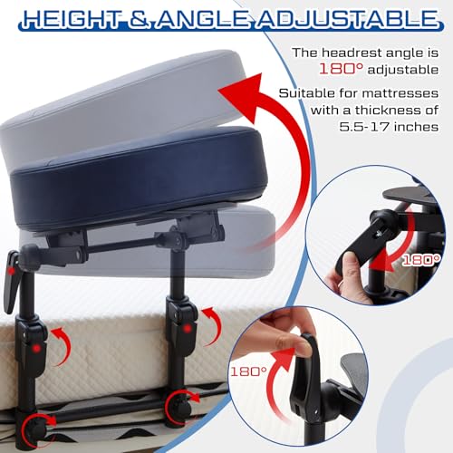 Adjustable Bed Massage Headrest with Soft Pillow Cushion - No Armrest, Navy Blue
