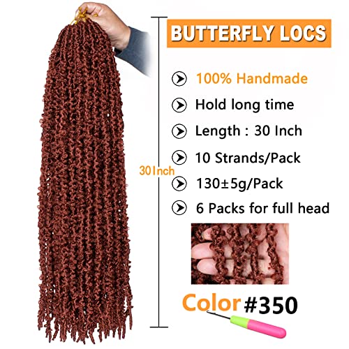 ZRQ 30 Inch Ginger Butterfly Locs Crochet Hair Extensions (6 Packs, 60 Roots) - Pre-Looped, 100% Handmade