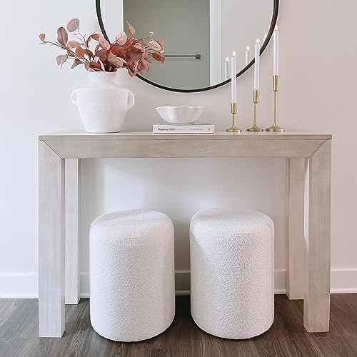White Modern Round Ottoman with Padded Seat - Multifunctional Vanity & Footrest Stool