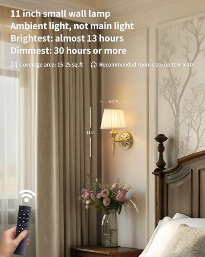 KDG Set of 2 Gold Wall Sconces with Beige Fabric Shades, Dimmable Touch-Control Lamps, Wireless Rechargeable LED Wall Lights