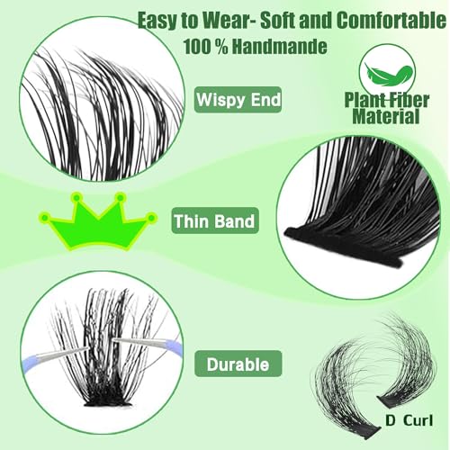 Lashes Clusters 180D+240D Thick Lash Clusters 14-24mm Long Cluster Eyelash Extensions 432Pcs Eyelash Clusters Waterproof Volume Individual Cluster Lashes Soft Wispy Mink False Eyelashes