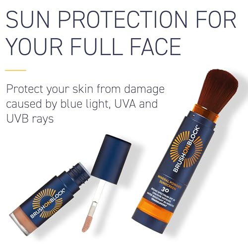 Brush On Block Full Face Sun Protection Kit, Translucent Mineral Powdered Sunscreen & Protective Lip Oil SPF 30, Reef Friendly, FSA HSA Eligible
