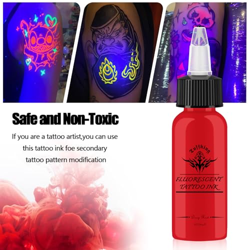 Fluorescent Tattoo Ink Set - 14 Colors UV Glow Pigment Kit - 1 fl oz (30ml) - Professional & Beginner