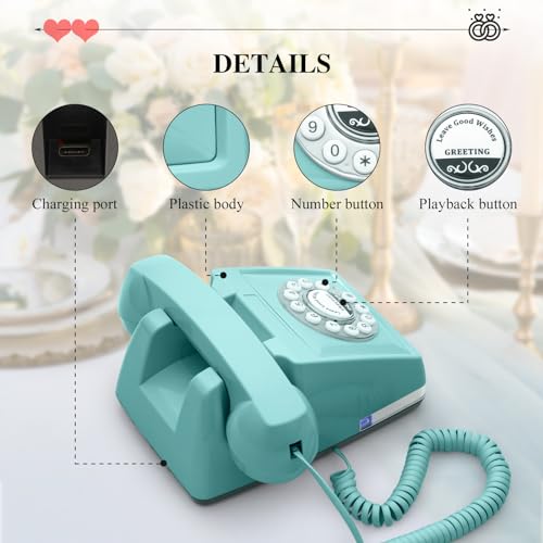 Old Model Blue Retro Audio Guest Book Phone with 32GB Recording - Wedding & Party Keepsake