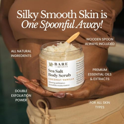 Unscented Sea Salt Body Scrub - Natural Exfoliator & Moisturizer, 24oz