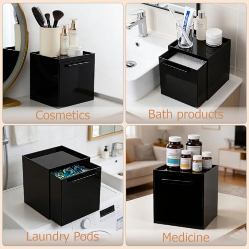 Disposable Face Towels Holder Set with 2 Qtip Organizers - Black