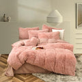 King Shaggy Faux Fur Comforter Cover Set - Blush Pink 5-Piece Luxury Bed Set