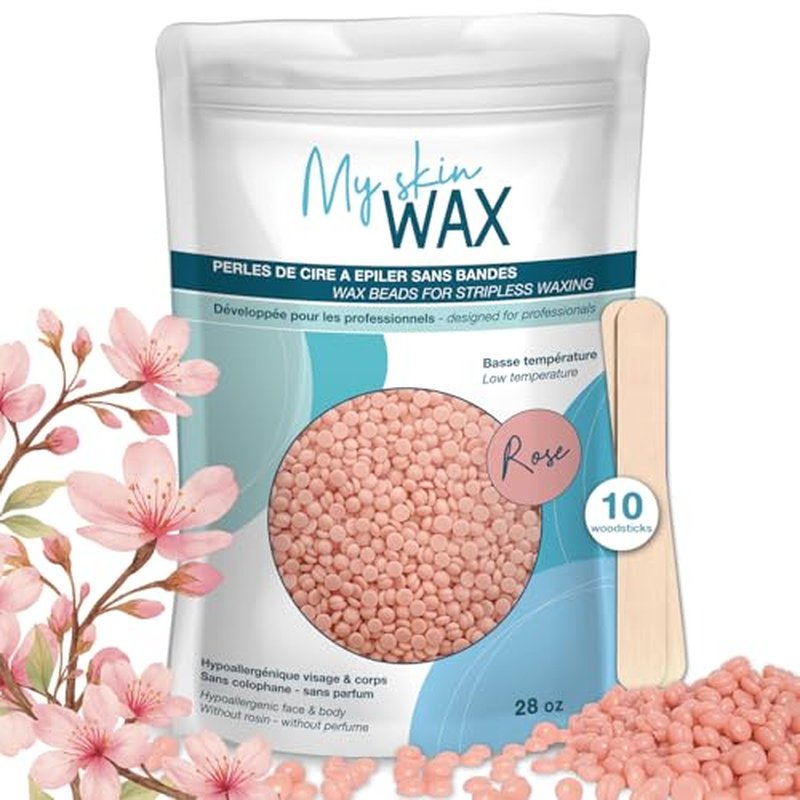 Hard Wax Beads for Hair Removal, Maxi Pack 1.75 lb, Hypoallergenic & Rosin-Free Stripless Wax for Sensitive Skin, Coarse Hair, Bikini Brazilian, Face, Underarms, Legs, Chest, Rose