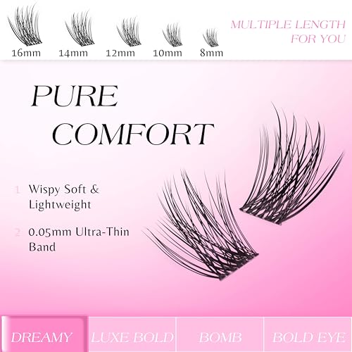 False Eyelash Clusters - Dreamy 8-16mm Volume Lashes for Beginners, Handmade, Long-Lasting