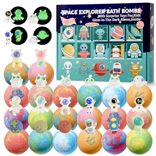 Kids Space Bath Bombs with Glow-in-The-Dark Alien Toys - 20 Pack
