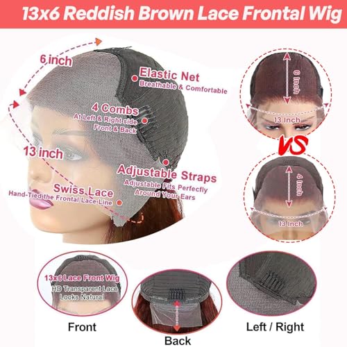 METDIO Reddish Brown 13x6 Lace Front Wigs Human Hair 26 Inch 180% Density