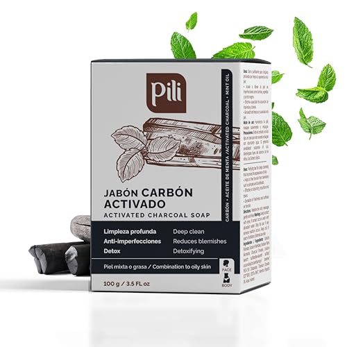 Pili Natural Activated Charcoal Soap Bars with Peppermint oil (3 Pack). Face and Body Natural Detoxifying Soap Bars. For Men, Women and Teens.