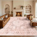 nesrt Pink 8x10ft Boho Area Rug - Washable Non-Slip Indoor Carpet for Living Room & Bedroom