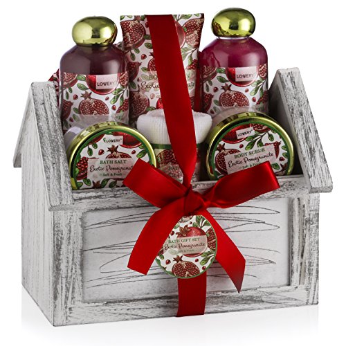 Luxury Bath & Body Gift Set with Pomegranate Scent - Spa Gift Basket for Women & Men
