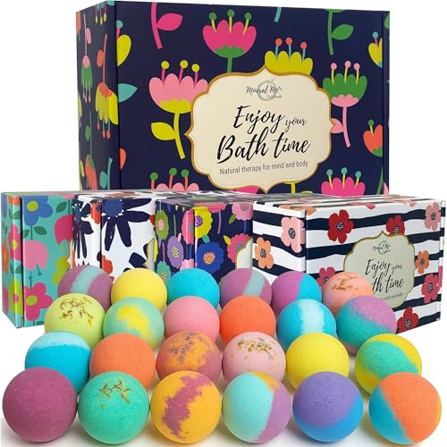 Bath Bombs Gift Set for Women and Girls - 24 Natural & Organic Relaxation Soaks - Variation of 24 Bath Bombs