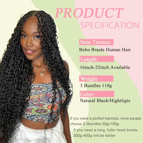 Deep Water Wave Human Hair Extensions for Braiding - 3 Bundles 22 Inch Natural Black