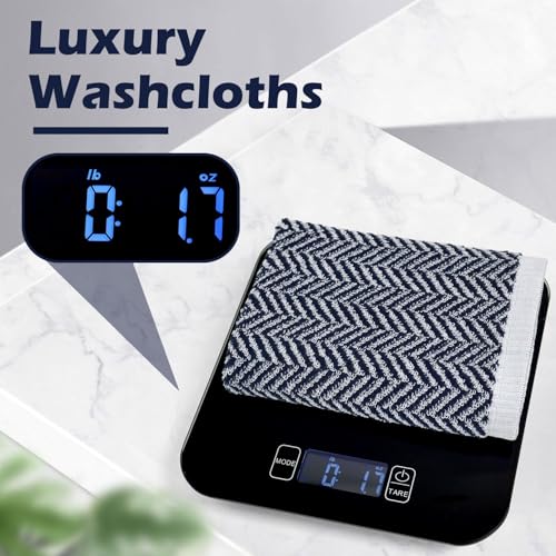 Cleanbear Navy-Blue Herringbone Cotton Washcloths 12-Pack - Soft & Durable Shower & Hand Towels