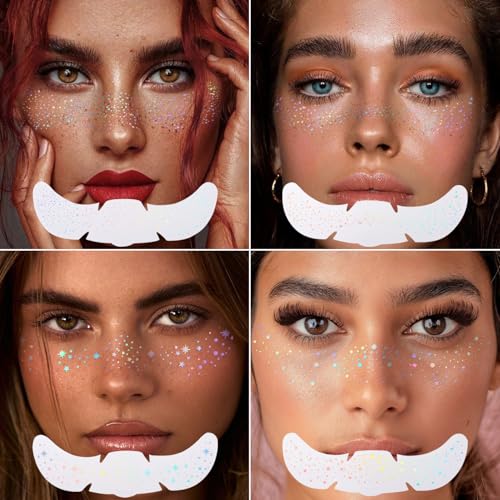 8 PCS Holographic Multicolor Glitter Freckles Face Tattoo, Makeup Patch, Faux Freckles Waterproof Temporary Tattoos Cute Glitter For Women and Kids Halloween Christmas (8PcsB Holographic Multicolor)