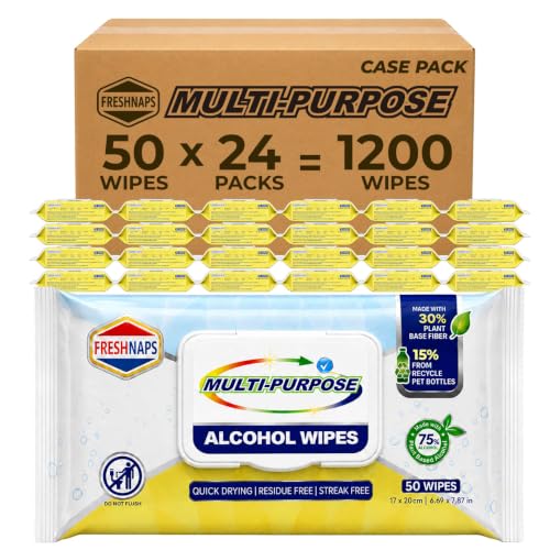 Freshnaps 50 Pack Restaurant & Institutional Multi-Purpose No-Rinse Cleaning Wipes - 24 Packs (1,200 Wipes Total) - No Residue, Streak-Free, Heavy-Duty