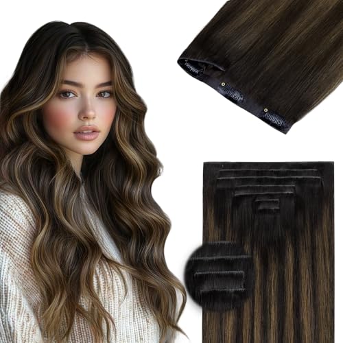 18 Inch Human Hair Clip-in Extensions - Balayage Dark Brown to Chestnut #2/6/2, 130g, 7-Piece Set with Invisible Edges