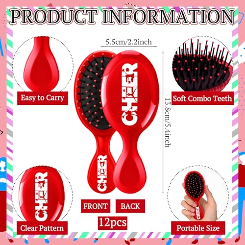 Red Cheer Hair Brush and Comb Set - 24 Pieces for Women & Cheerleaders
