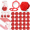 Red Rose Quinceañera Party Favors Set - 50 Compact Mirrors & Accessories