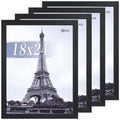 VCK 18x24 Black Picture Frames 4 Pack - Wide Thick Wood Borders, Easy Load Poster Frames