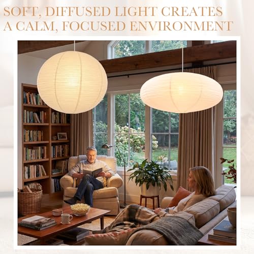 Large 30 Inch Hanging Paper Lanterns Set - Round & Oval White Lanterns with 20ft Cord & Hooks for Home Decor
