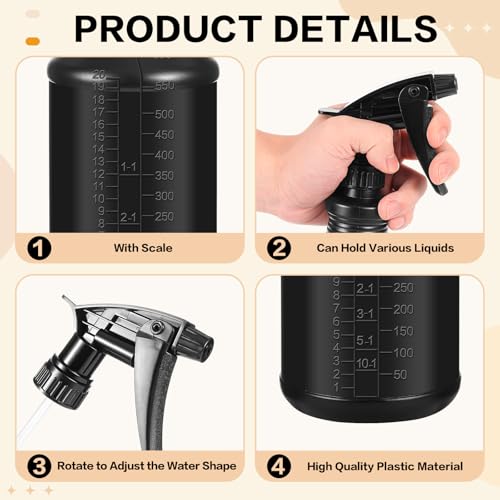 4 Pcs Black Plastic Spray Bottles 24 Oz Empty Spray Bottles Clear Refillable Container with Adjustable Head Sprayer and Stream Leak-Proof Sprayers for Water, Essential Oils, Hair, Cleaning Products