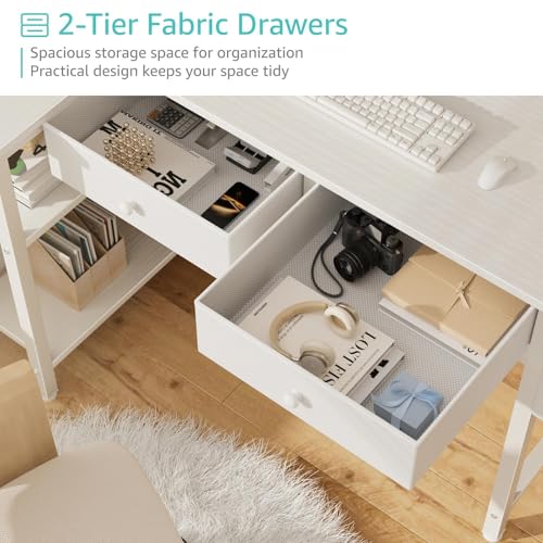 DLisiting White 39.4-Inch L-Shaped Corner Desk with Drawers & Shelves