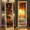 White Full Length Mirror with LED Lights, 56 x 16 Inches Dimmable & 3 Color Modes