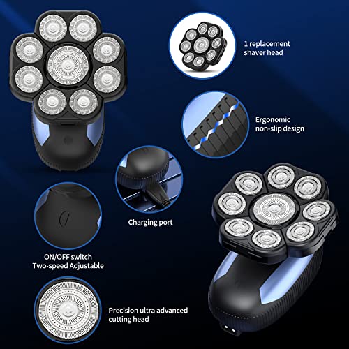 Head Shavers for Bald Men 9D Electric Rotary Shaver Multifunctional Mens Bald Head Shaver Cordless Electric Razor for Men Wet & Dry Beard Clippers Rechargeable Shavers for Balding Man