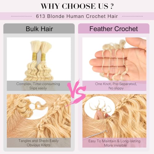 613 Blonde Human Crochet Hair 16 Inch 50 Strands - Burmese Curly, Reusable, Dyeable, Knotless