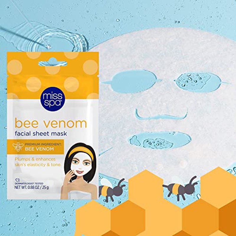 MISS SPA Face Masks Skin Care Bee Venom, Anti-Aging Skin Care for Women, Plumps Skin Face Mask Beauty, Hydrating Moisturizing and Nourishing Face Sheet Masks, 4 Pack