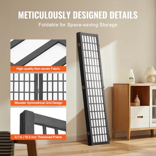 VEVOR 4 Panel Black Wooden Room Divider, Japanese Style Folding Privacy Screen for Home Office Bedroom