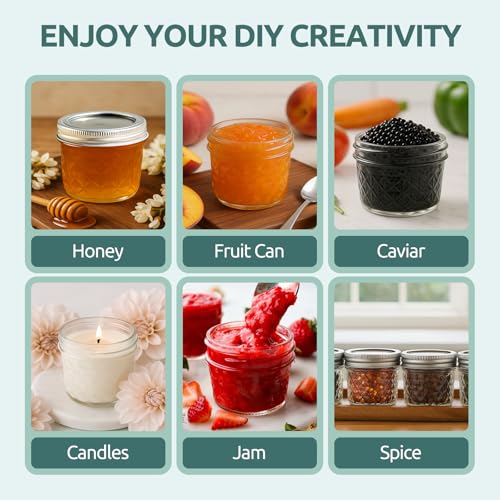 Mini Mason Jars 4 oz - 24 Pack Small Glass Jars with Airtight Lids - Perfect for Storage & Crafts (Variation: 4OZ / 24)