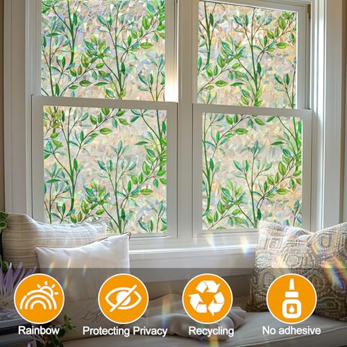 Privacy Window Film Leaf Rainbow 157.4"L x 45.27"W No Glue Anti-UV Decor - Leaf Rainbow / 157.4"L x 45.27"W