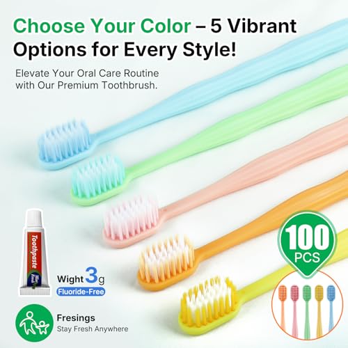 Disposable Travel Toothbrush with Toothpaste Set - 1 Count Pack of 100