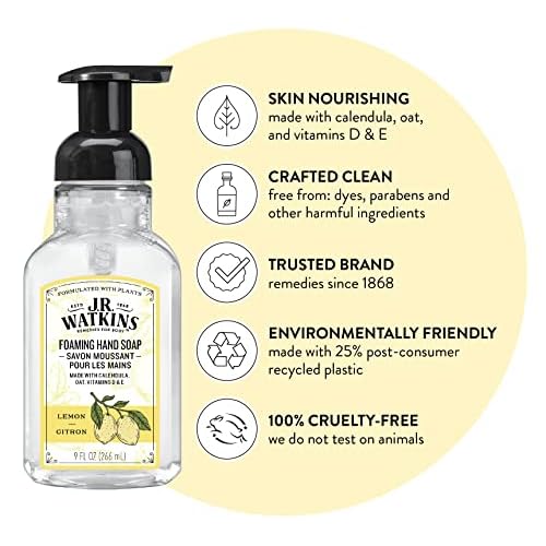 J.R. Watkins Foaming Hand Soap with Pump Dispenser, Moisturizing Foam Hand Wash, Alcohol-Free, Cruelty-Free, Citron, 9 fl oz, 3 Pack