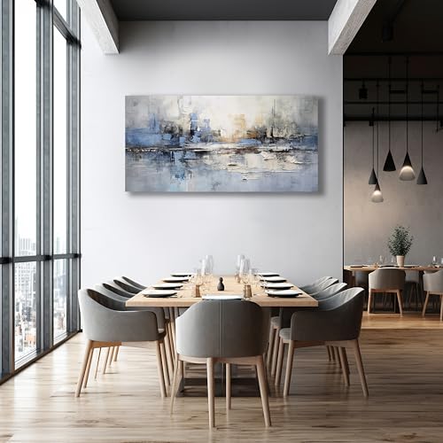VHMING Blue and Gray 48x24 inch Abstract Wall Art Canvas for Living Room Bedroom Office