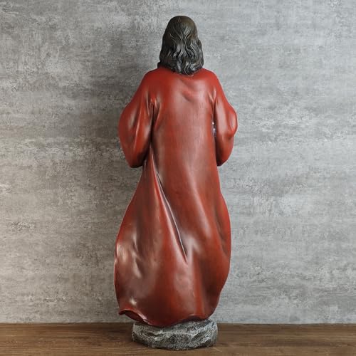 Full Color Sacred Heart of Jesus Statue - 16.7 Inch Religious Sculpture for Home & Worship